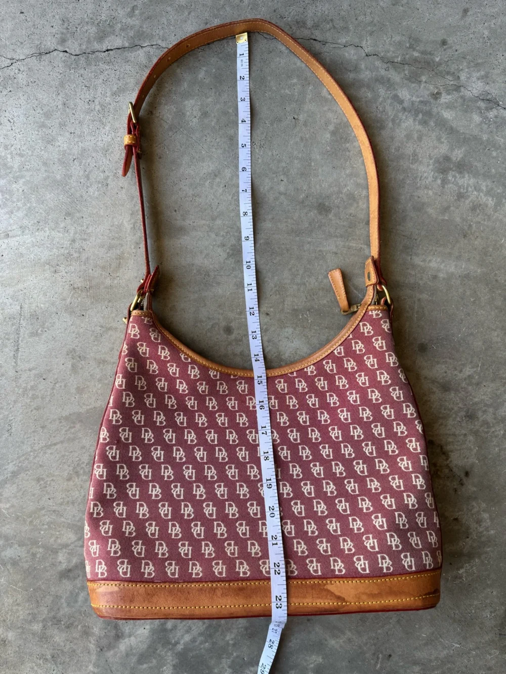 Dooney & Bourke Burgundy Logo Shoulder Hobo Bag with Tan Leather Trim Y2K
